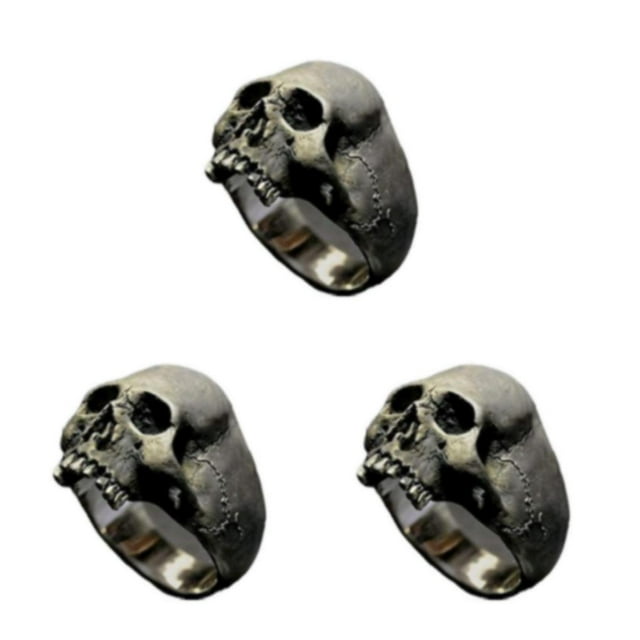 maskred Alloy Exquisite Handmade Vintage Men Punk Ring Unique Gothic Skull Style Excellent Skull Style Rings silver 10 3Set