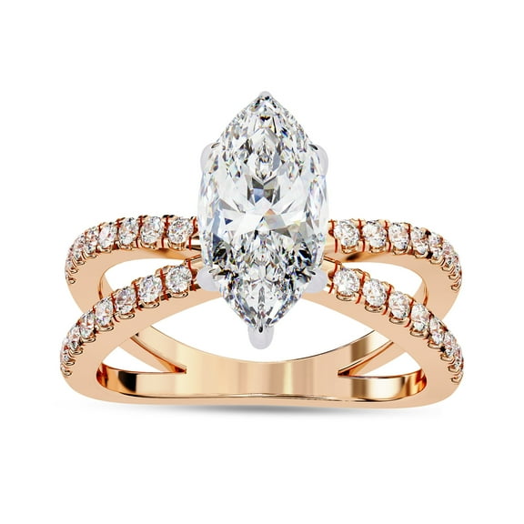 IGI Certified Lab Grown Diamond Engagement Ring | Center 10x5mm Marquise Cut Split Shank Solitaire Wedding Anniversary Rings For Women 18k Solid Rose Gold | F-G, VS-SI Quality (1.15 Ctw) Ring Size-5.5