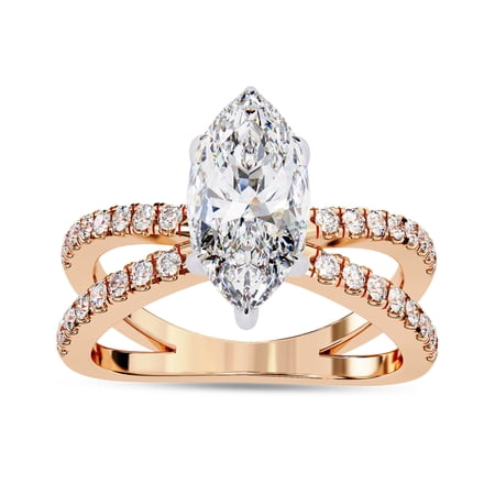 IGI Certified Lab Grown Diamond Engagement Ring | Center 10x5mm Marquise Cut Split Shank Solitaire Wedding Anniversary Rings For Women 18k Solid Rose Gold | F-G, VS-SI Quality (1.15 Ctw) Ring Size-5.5