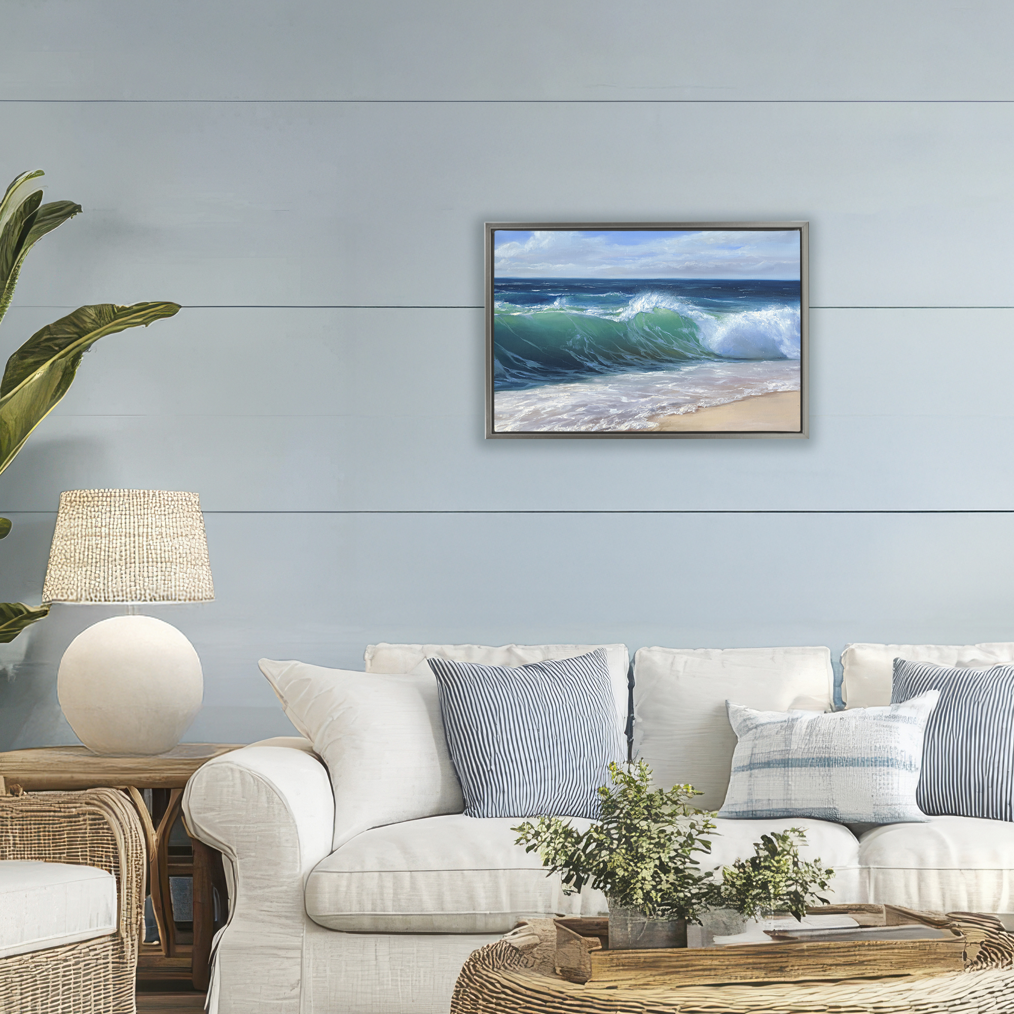 Stupell Industries Content Beach Waves Shore Gray Framed Floater Canvas Wall Art, design by Dimitri Sirenko