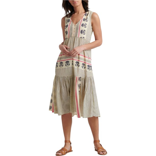 Vestido escalonado Lucky Brand Luna Border Blanco Roto Extragrande