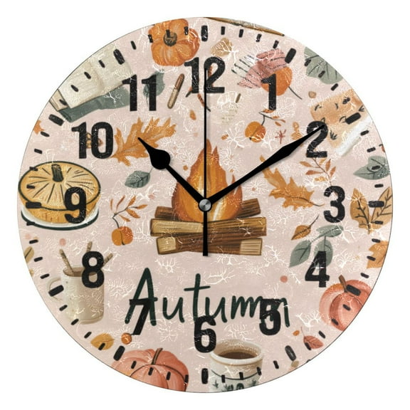 Yayeee 10" Wall Clock Battery Operated Quartz Round Silent Non-Ticking Home Decor, Campfire Pattern