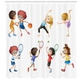 thumbnail image 3 of Kids Sports Shower Curtain, Little Girl Stretching Basketball Players Work Out Tennis Yoga Ballerina Child, Fabric Bathroom Set with Hooks, 69W X 75L Inches Long, Multicolor, by Ambesonne, 3 of 3
