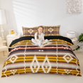 thumbnail image 2 of jejeloiu Sunset Aztec Duvet Cover Queen For Men Women,Geometric Print Queen Bedding,Brown Yellow,Black Reversible,3-Piece,1 Duvet Cover and 2 Pillowcases, 2 of 6