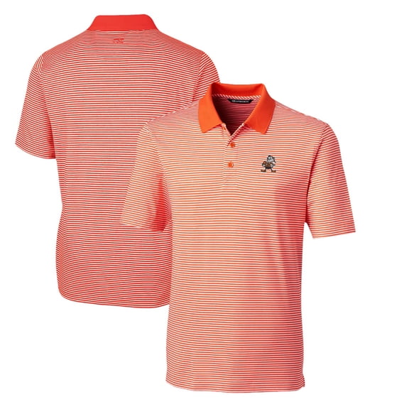 Men's Cutter & Buck Orange Cleveland Browns Throwback Logo Forge Tonal Stripe Stretch Polo