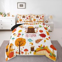 jejeloiu Autumn Fall Leaves Bedding Comforter Set,Cute Squirrel Ladybug Twin Comforter Sets,Boho Plant Tree Bedding Set For Child,Luxury Bedroom Decor Reversible,2-Piece