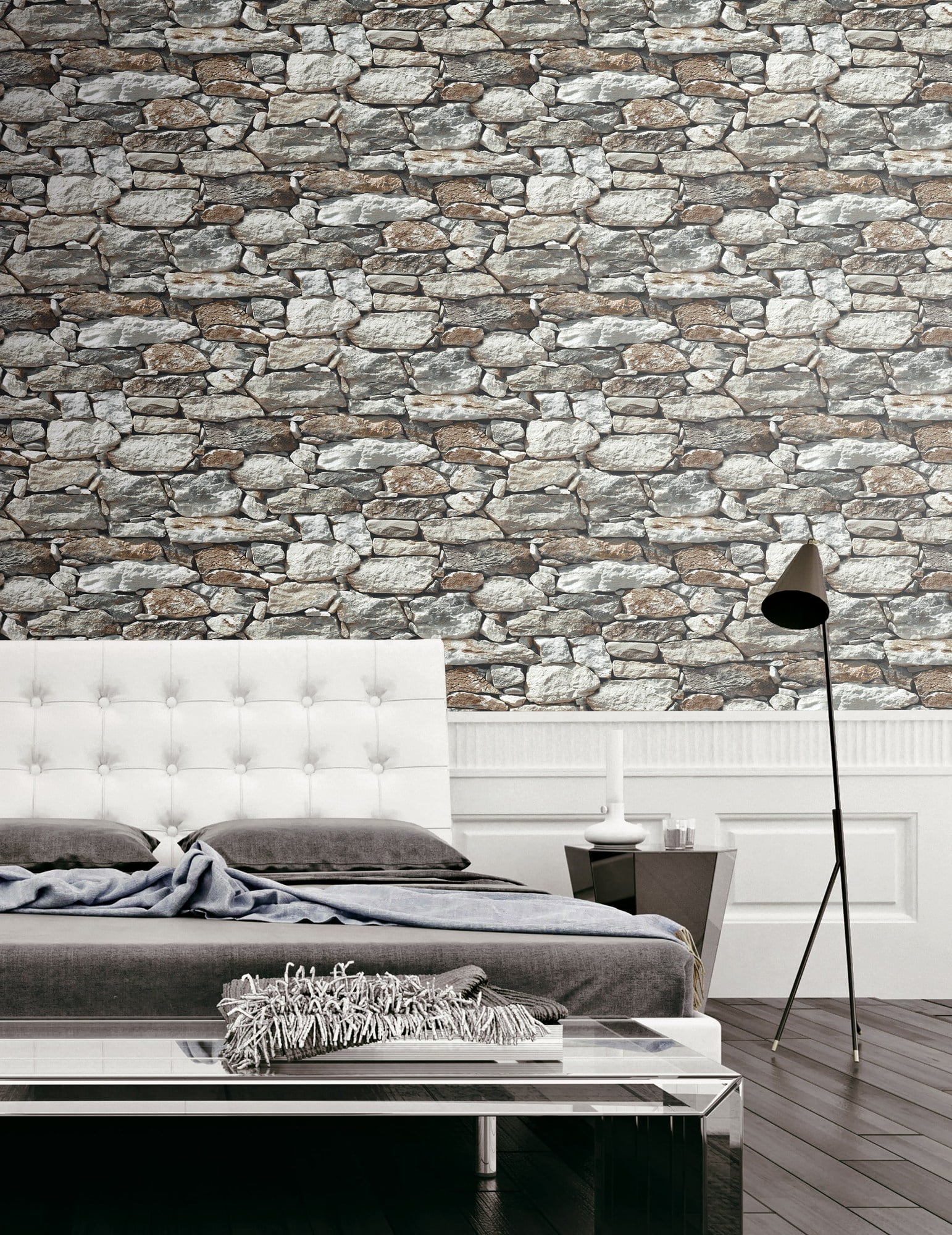 NextWall Stone Wall Peel and Stick Wallpaper (Gray)