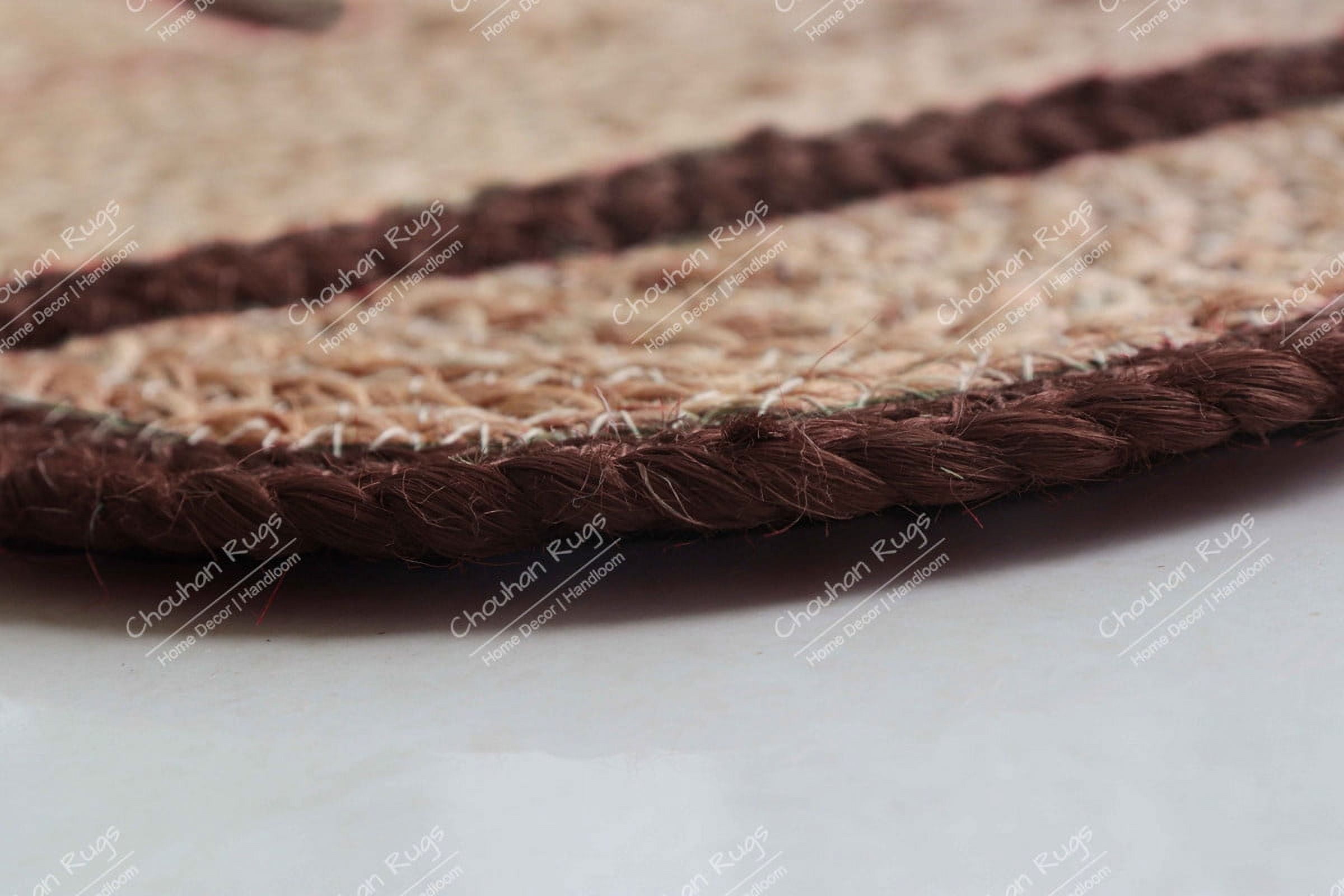 Area Rug Natural Jute Hand Braided Rug Brown Scalloped Runner