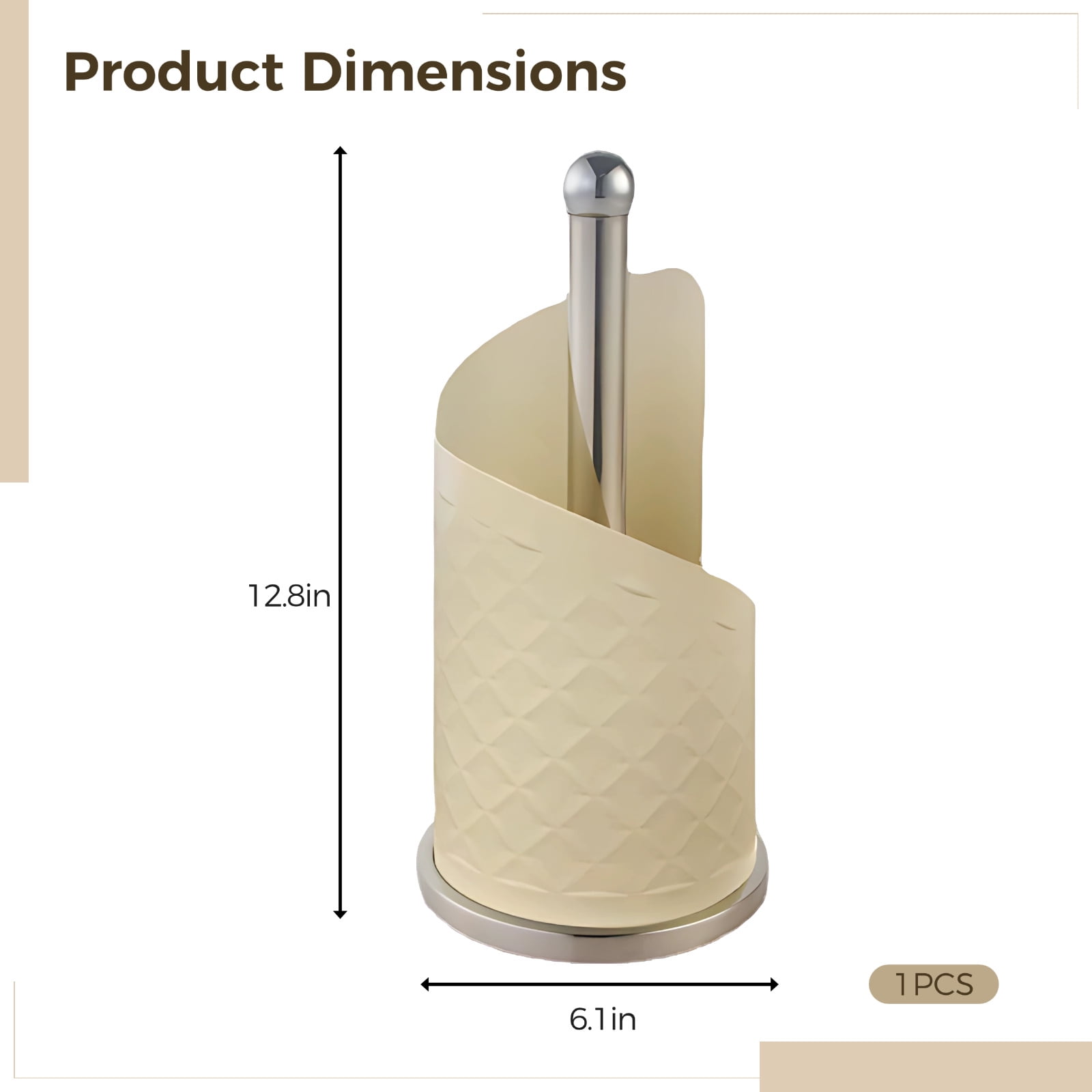 Stainless Steel Paper Towel Holder, Countertop Paper Towel Dispenser, Freestanding Tissue Roll Rack, 6.1 x 12.8 in, Kitchen Tissue Organizer, White