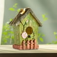 thumbnail image 6 of figatia Hanging Bird House Outdoor Bird Shelter Resin Country Cottage Garden Decor Decorative Birdhouse for Patio Backyard Trees Fence Green, 6 of 7