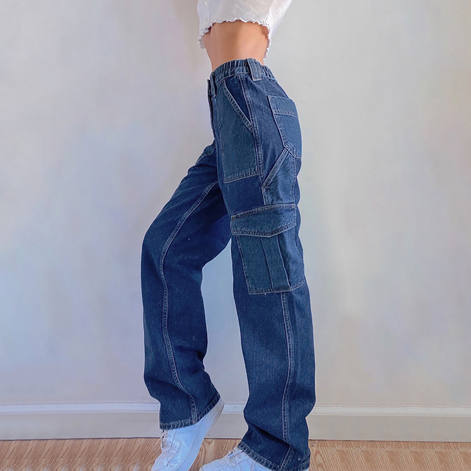 Mchoice Y2K Fashion Jeans for Women High Waist Straight Leg Pants Color Block Baggy Denim Jeans Trousers Vintage Streetwear on Clearance - image 3 of 7