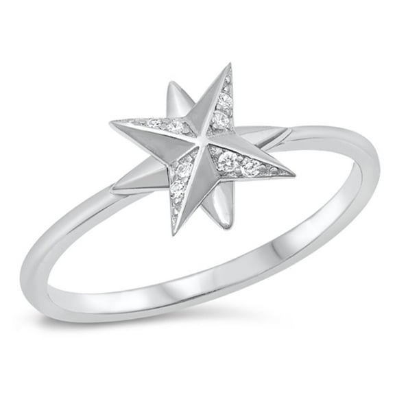 Chaos Magic Star Clear Cubic Zirconia Ring .925 Sterling Silver Band White Jewelry Female Size 6