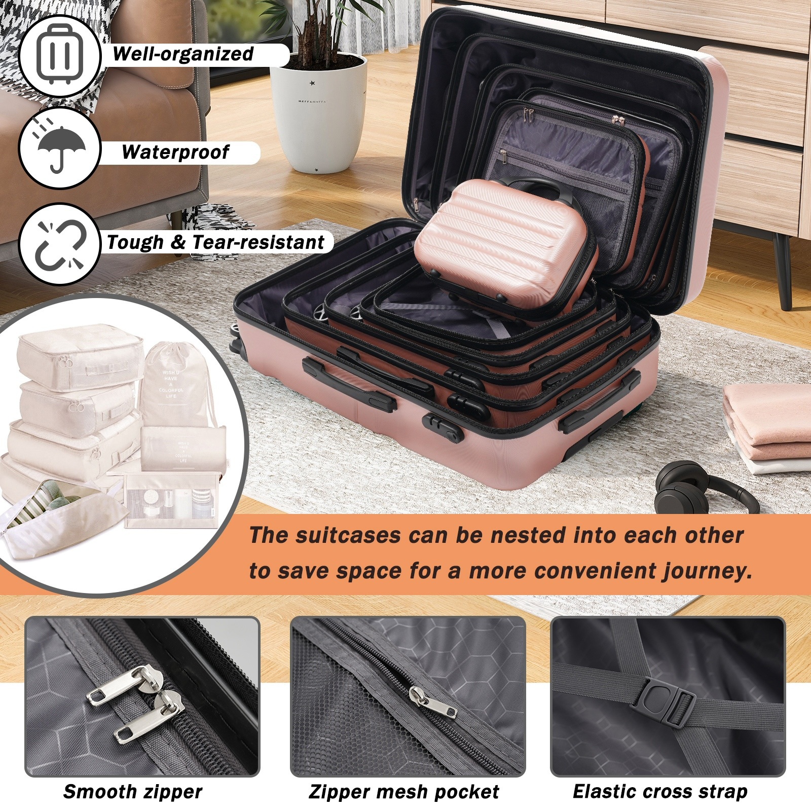 Hardshell ABS Luggage Set - Lightweight Dual Spinner Suitcases, Expandable Carry-On & Check-In, Organized Travel Solutions