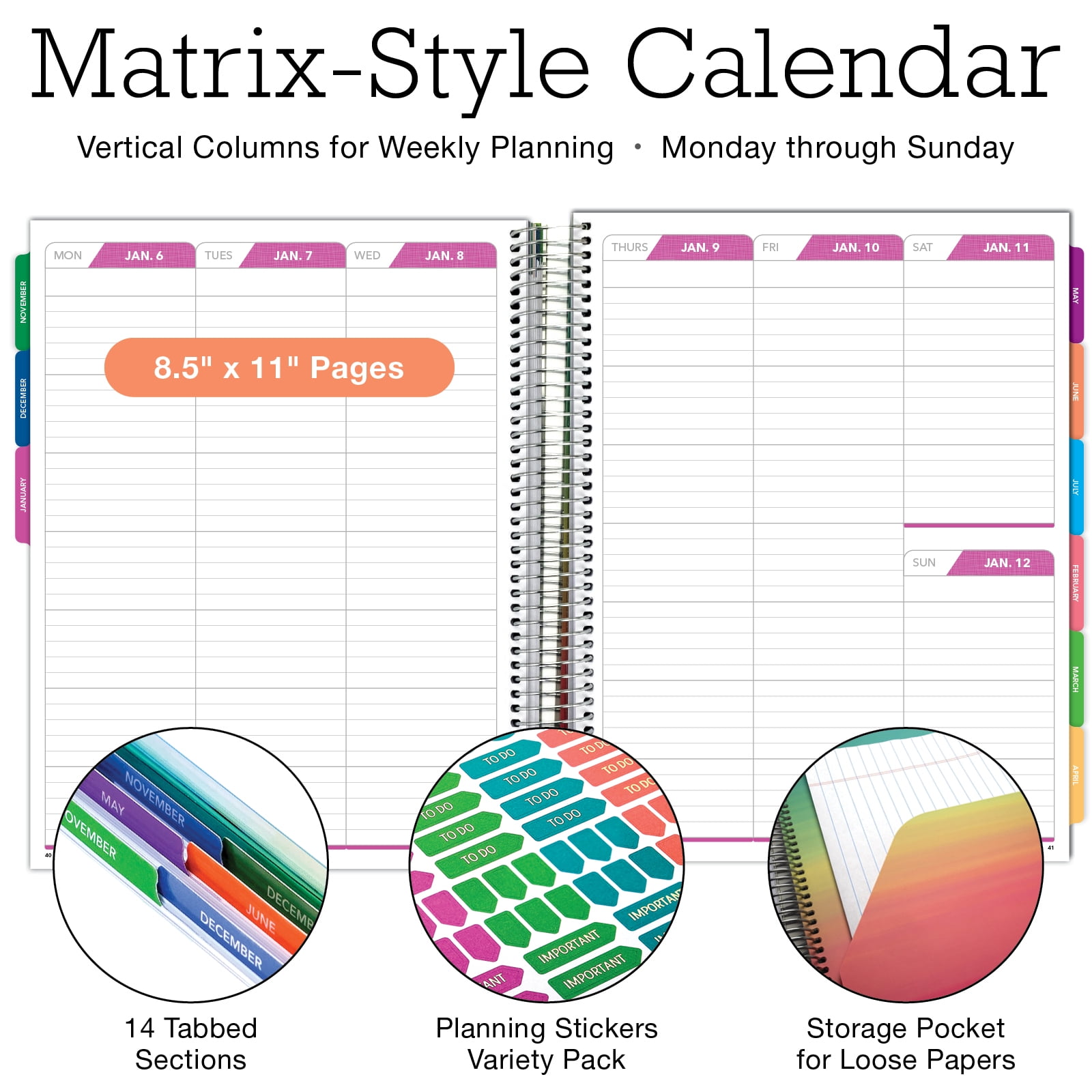 DELUXE 2025 Planner, 8.5"x11": 14 Months (November 2024 - December 2025), Includes Page Tabs, Bookmark, Planning Stickers, Pocket Folder Daily Weekly Monthly Planner Yearly Agenda (Golden Desert)