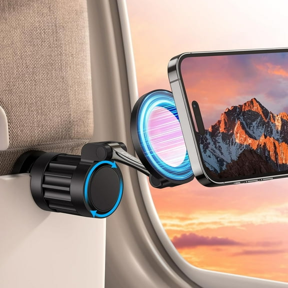 360°Rotating Magnetic Airplane Phone Holder Mount, for Magsafe Airplane Travel Essentials Accessories, Adjustable Foldable Universal Handsfree Phone Stand for iPhone 17 16 15 Pro Max Air