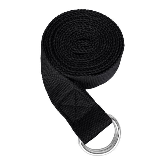 Muka Yoga Strap Adjustable Cotton Stretch Band with Metal D-Ring Buckle, 6FT Yoga Belt for Workout - Black