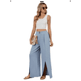 thumbnail image 3 of Women Wide Leg Center Split Casual Flowy Elastic High Waisted Palazzo Pants Trousers L, 3 of 7
