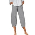 thumbnail image 1 of Plus Size Pants Women's Casual Summer Elastic High Waist Linen Straight Leg Wide Leg Cropped Design, 1 of 6