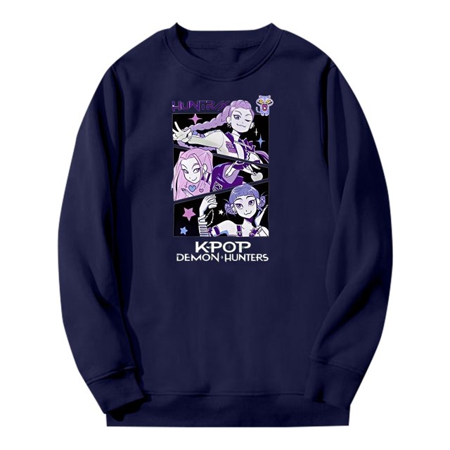 Kpop Demon Hunter2025 Huntrix Merch Sweatshirt Women Men Casual Crewneck Long Sleeve Pullover Clothes Long Sleeve Drop Shoulder Pullover#Royal Blue L