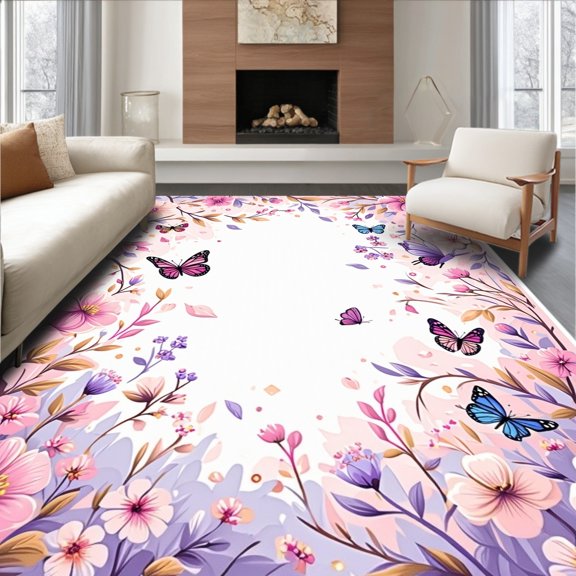 Flatwoven High Traffic Area Rug, Subtle Nature Inspired Aesthetic, Non Slip, Stain Resistant, Washable Area Rugs for Living Room, Bedroom(Pink, 8X10)