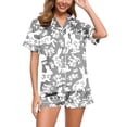 thumbnail image 1 of PEASKJP Ensemble de Pyjama Court pour Femmes Manches Courtes Pyjama en Satin pour Femmes Ensemble de Pyjama Boutonné Deux Pièces, Gris m, 1 of 4