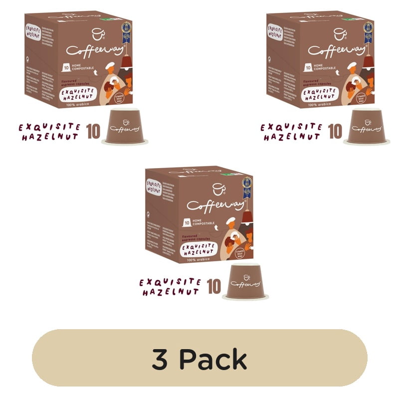 Coffeeway Hazelnut Flavoured Fully Compostable Coffee Pods, 10 pods per pack, British Import (Pack of 3)