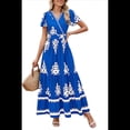 thumbnail image 2 of Vestido de Corta con Cuello en V, Estampado Floral, Bolsillos y Mangas Acampanadas, Azul XXL, 2 of 7
