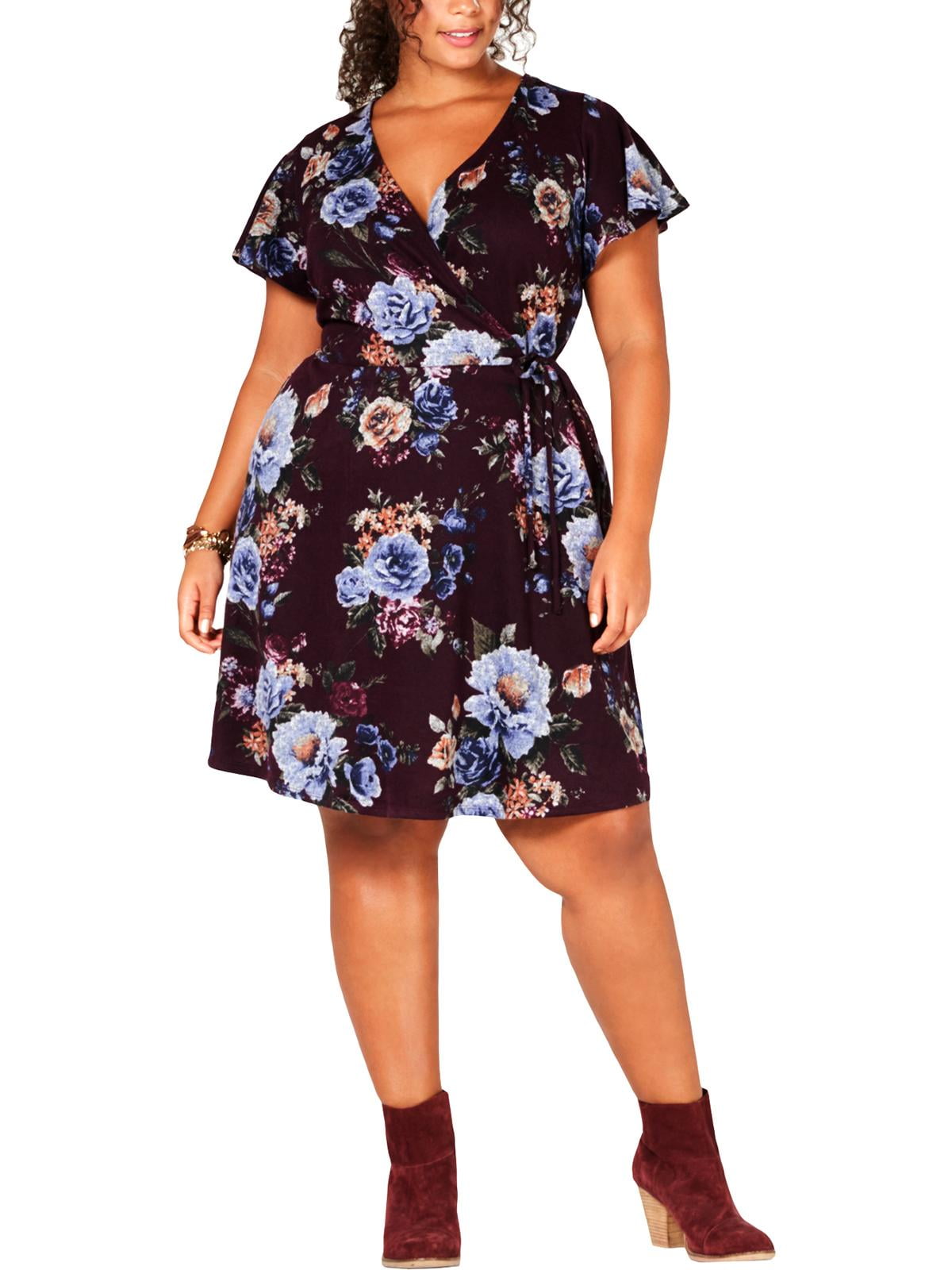 Photo 1 of BCX Womens Plus Faux Wrap Floral Casual Dress SIZE  1X