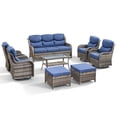 thumbnail image 4 of POCASSY 8-Piece Outdoor Patio Furniture Set with Swivel Chairs, Luxury High Back Rattan Wicker Outdoor Conversation Set with 5-inch Thick Seat Cushion Sofa and Swivel Glider Patio Chair for Porch, 4 of 17