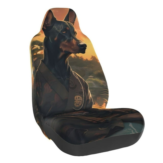 Wukai Sunset Meditating Doberman Full Set Car Seat Covers with Soft Padding Universal Auto Front Seats Protector and Cushion Mat
