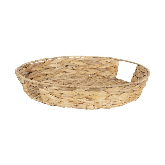 Better Homes & Gardens 16" Tan Round Water Hyacinth Woven Decorative Tray with Handles