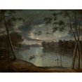 thumbnail image 2 of George Winter 14x12 Black Ornate Wood Framed Double Matted Museum Art Print Titled: Nocturnal Landscape, 2 of 5