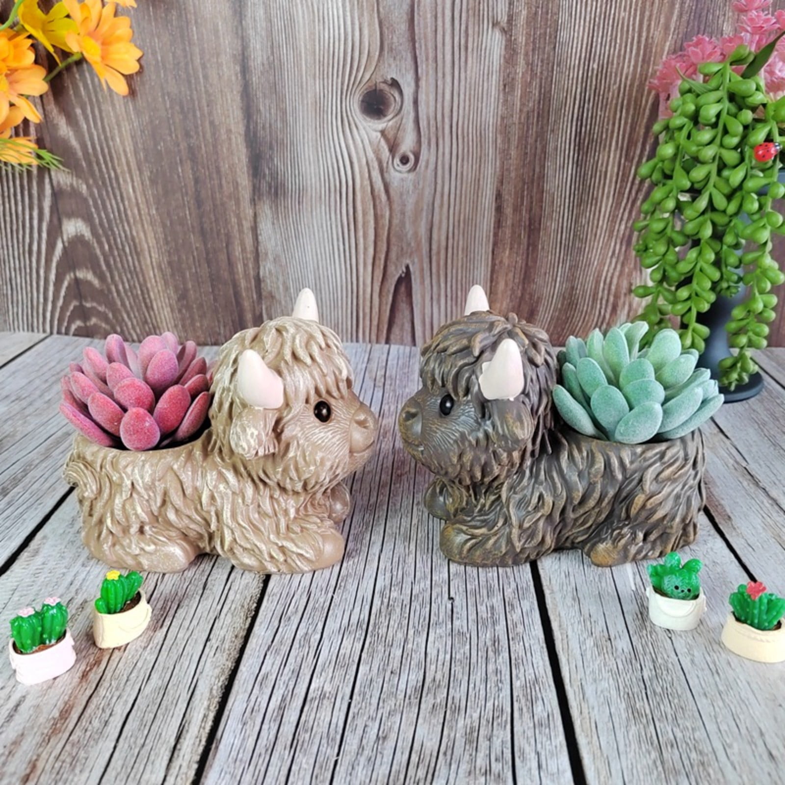 Cute Simulation Cattle Flower Pot Ornaments Planter,Gardening Micro Garden Decoration,Cattle Style Plant Pot,Fun Decorative Garden Pot for Living Room Bedroom Patio