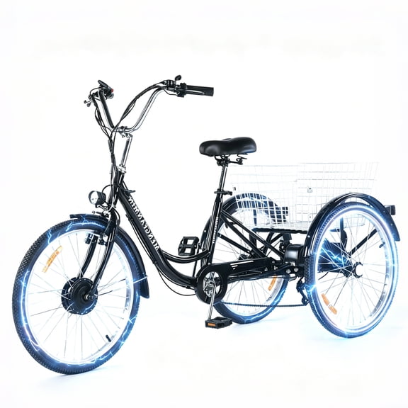 MENGFANMIN Electric Tricycle for Adults,3 Wheel 24 inch Trike Ebike,Li-Battery 36V13AH,700w Brushless Motor, Tricycles up to 45 Miles with Baskets