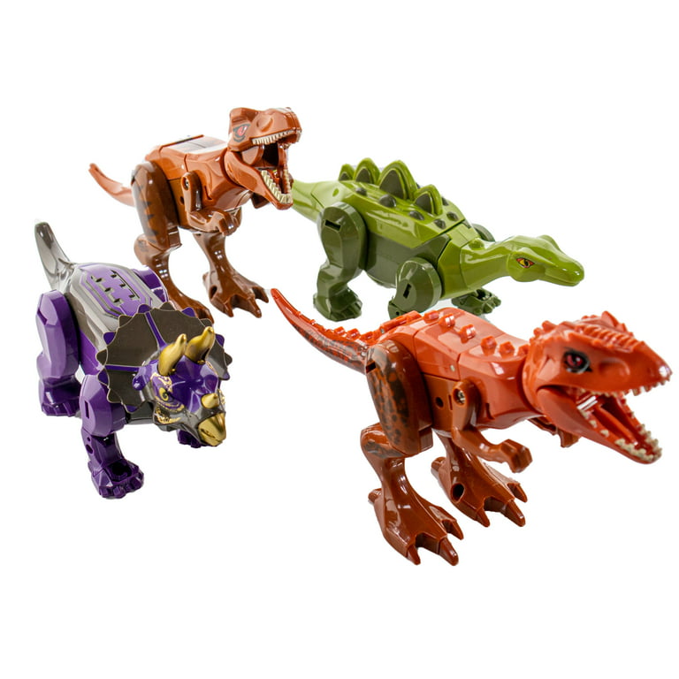 2 in 1 Dinosaur Robot Transforming Toy (4pc Large) - Jurassic Dinosaur  Robot with Movable Limbs, Tail and Mouth, Jurassic Dino Action Figure T-Rex 