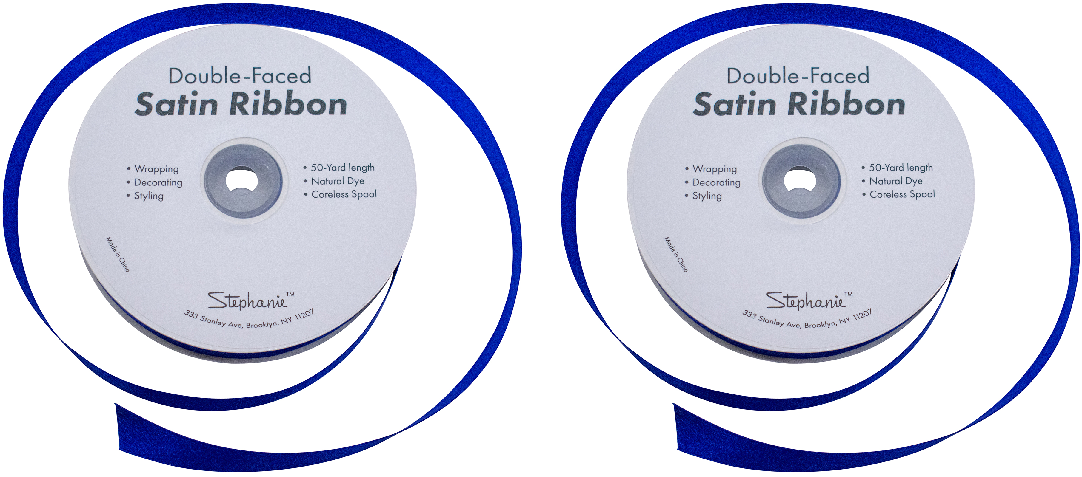 Set of 2 Double Faced Satin Ribbon 100 Yards (3/4", Royal Blue)