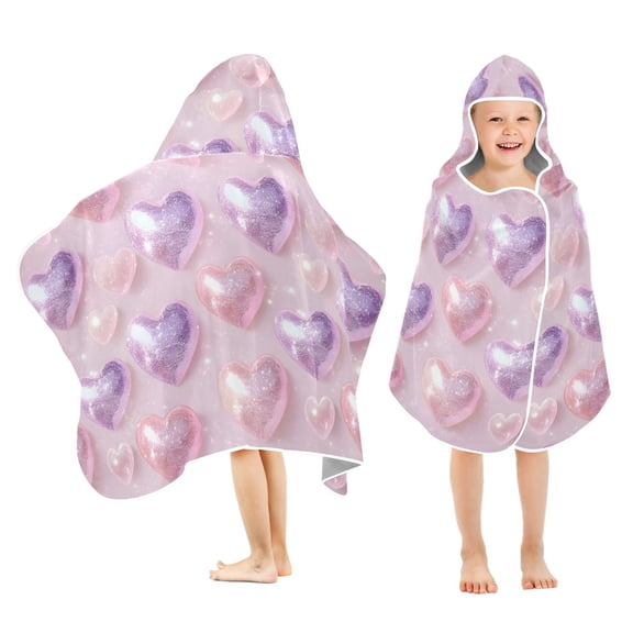 joogoo Holographic Glitter Hearts-a2 Kids Hooded Beach Towel Baby Bath Towel 23.5"x50"