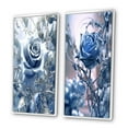 thumbnail image 3 of Designart "Morning Light Gilded Blue Rose III" Rose Framed Wall Art Set Of 2 - Traditional Blue Framed Canvas Set For Living Room Decor, 3 of 6