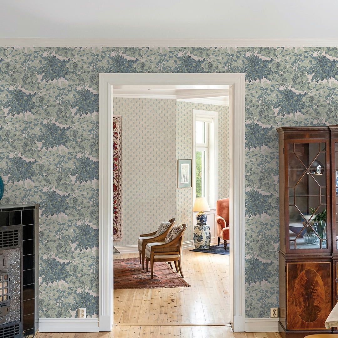 Tempaper Green Canopy Toile Faux Grasscloth Removable Peel and Stick Wallpaper, 20.5 in X 16.5 ft