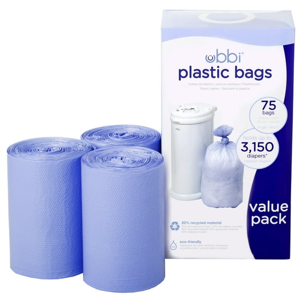 Ubbi Disposable Diaper Pail Plastic Bags, Value Pack, 75 Count
