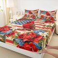 thumbnail image 4 of Manfei Cardinal Bird Blossoms Bed Sheets,American Flag Full Size Sheets,Red Green,4pcs,1 Flat Sheet, 1 Fitted Sheet and 2 Pillowcases, 4 of 6