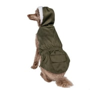 Vibrant Life Olive Green Twill Pet Jacket With Pocket Flap and Faux Fur Hood, For Dogs and Cats, Size Medium