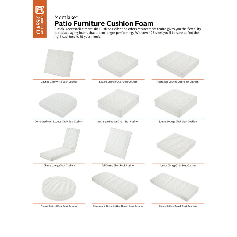 Classic Accessories 20 x 20 x 2 inch Square Patio Cushion Foam