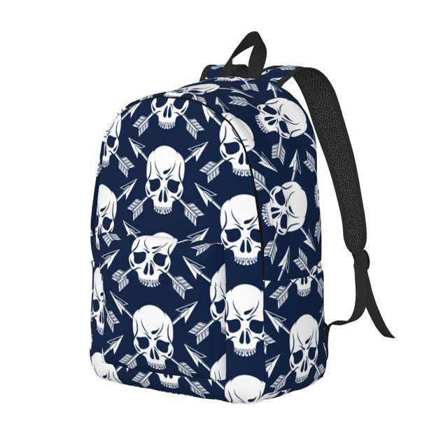 Disketp white arrow Skull print Canvas Backpack Lightweight Travel Daypack Student Rucksack Laptop Backpack-