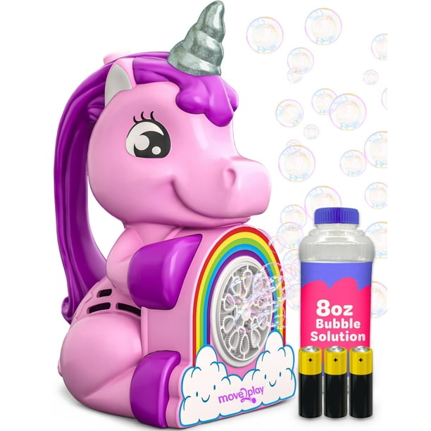 Move2Play Soplador de Burbujas de Unicornio / Máquina de Burbujas / Juguete de Burbujas para Niños Pequeños, Niños y Niñas / Interior y Exterior / Fiesta de Cumpleaños / Diversión de Verano / Regalo p
