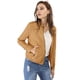 thumbnail image 3 of Chaqueta corta de motociclista con cuello alto Piel sintética asimétrica con cremallera frontal para mujer Kahki M, 3 of 6