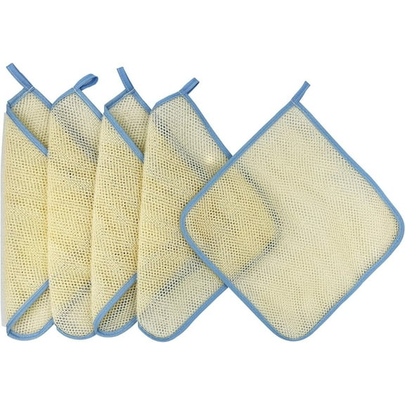5Pcs Double Layer Home Spa Bath Shower Exfoliate Exfoliating Massage Body Skin Care Scrub Scrubber Washcloth Wash Cloths Towel Exfoliator Smoother