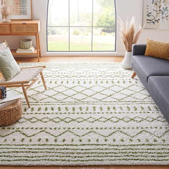 Safavieh Arizona Teagan Geometric Shag Area Rug, Ivory/Green, 6'7" x 9'2"
