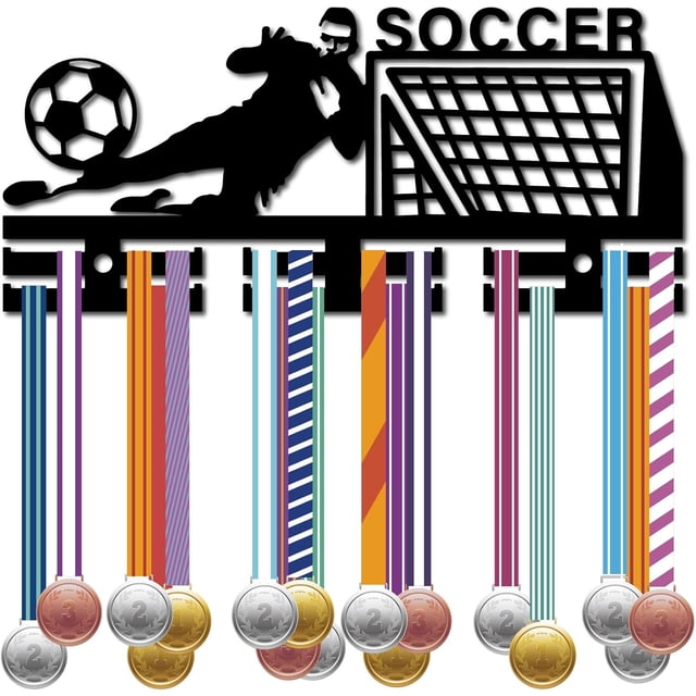 Soporte para medallas de fútbol, colgador de medallas de fútbol, soporte de pared con marco de acrílico, ganchos para colgar premios, organizador de medallas deportivas