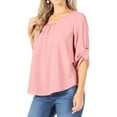 thumbnail image 2 of Women's Casual Solid Round Neck Loose Fit Roll Tab 3/4 Sleeve Shirt Blouse Tops, 2 of 6